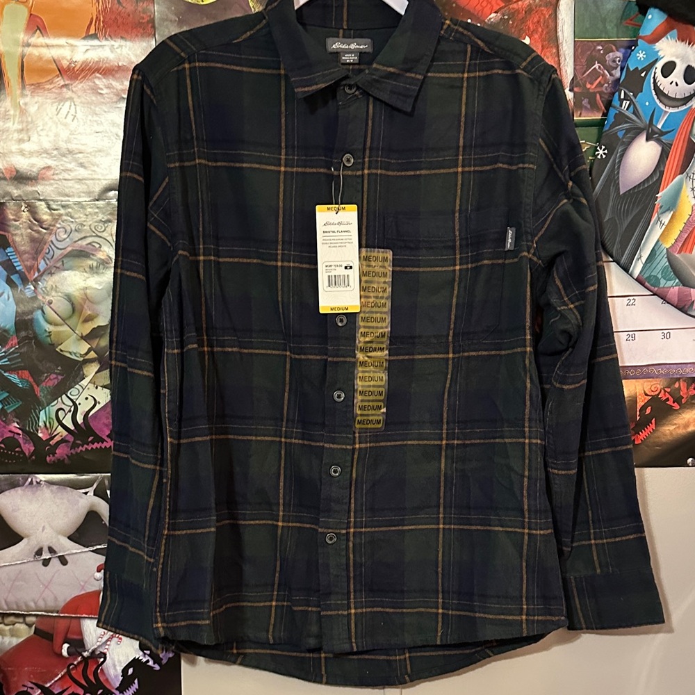 Eddie Bauer Men's Plaid Shirt - Navy and Olive